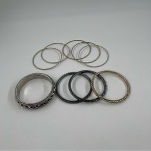 Vintage RJ Graziano Lot of 4 Silver Tone & Gold Tone 9” Bangle Bracelets